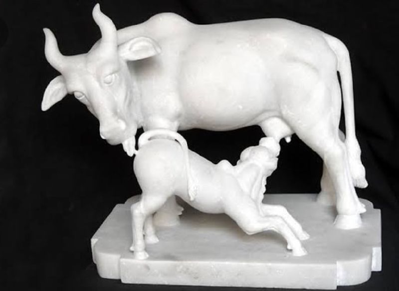 Marble Cow & Calf Statue