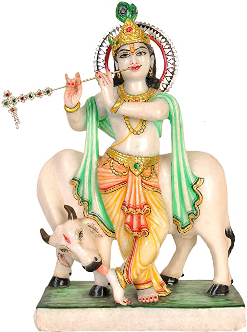 Polished Printed Marble Lord Krishna Statue, Size : Multisizes