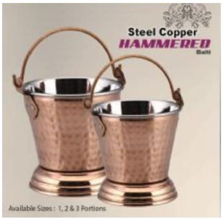 Copper SS Table Wares Bucket, Pattern : Hammered