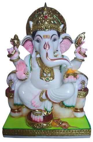 Painted Marble Ganesh Statue, for Temple