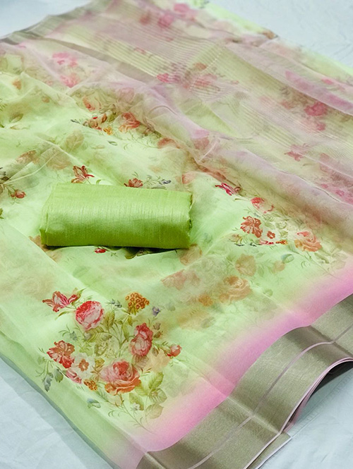 Unstitched Organza Silk Sarees, Pattern : Printed
