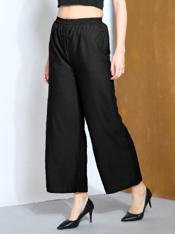 Black Solid Flared Palazzo
