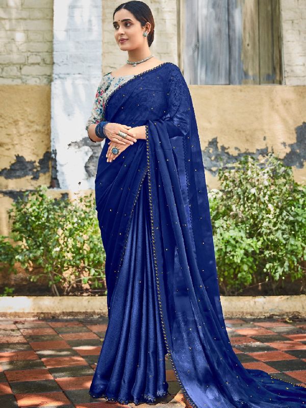 Blue Chiffon Stone Saree