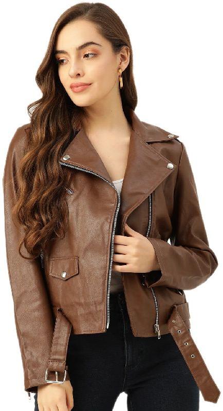 Brown Leather Biker Jacket, Size : XS, S, XXXL