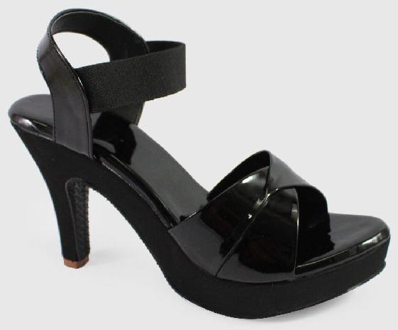 Embellished Black Glossy Heels, Size : 5, 6, 7, 9, 10