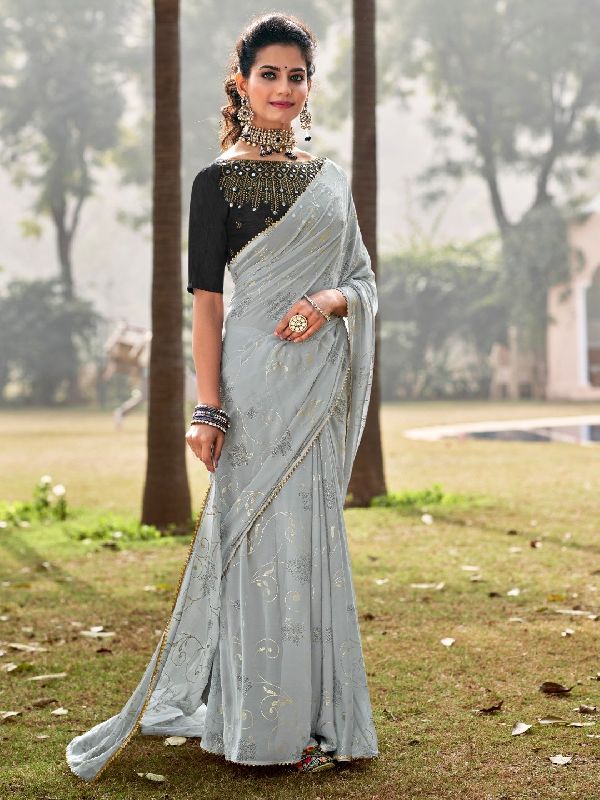 Grey Georgette Saree