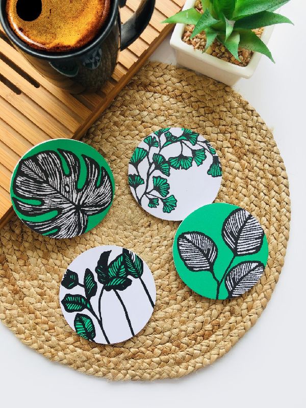 Leaf Printed Round Coasters