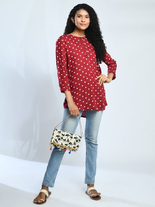 Maroon Printed Rayon Tunic