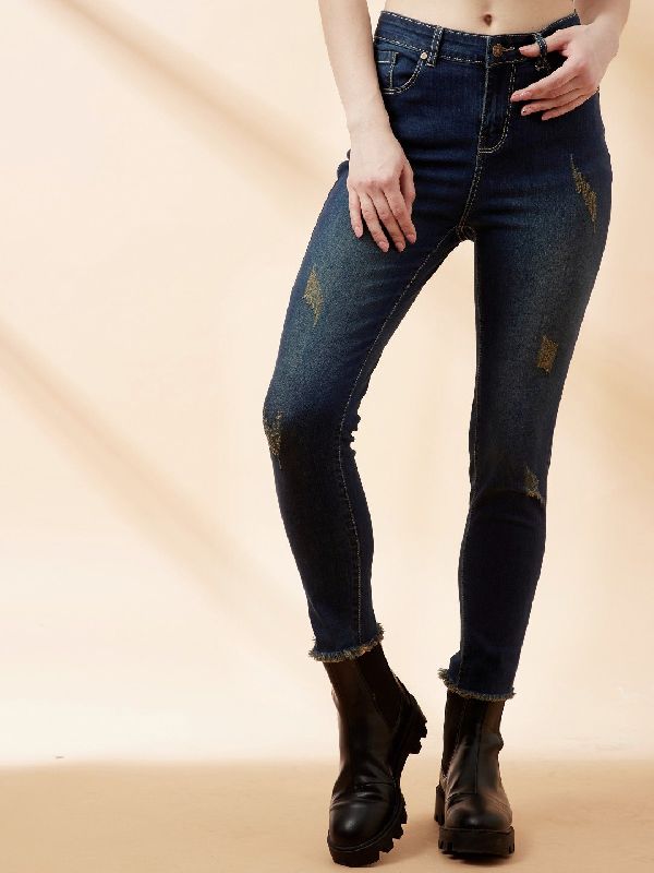 Mid Rise Distressed Jeans, Size : 26