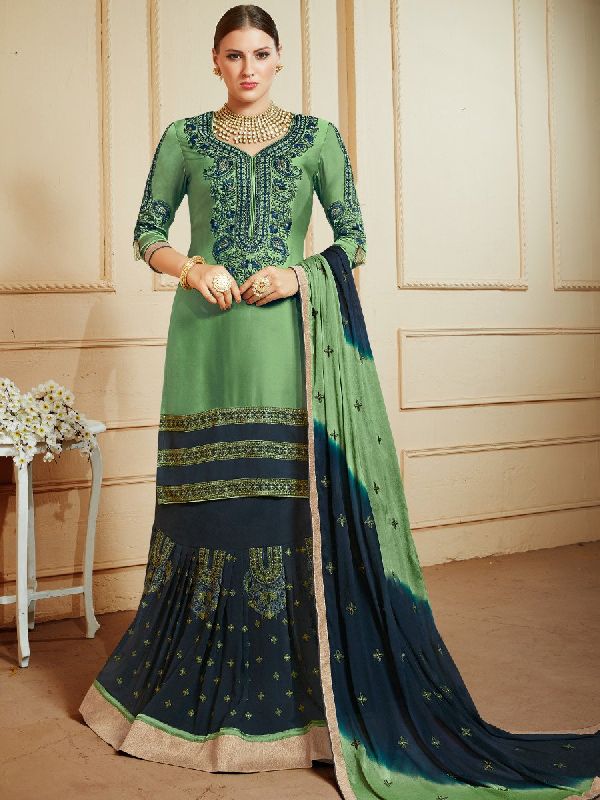 Semi Stitched Lehenga, Color : Green