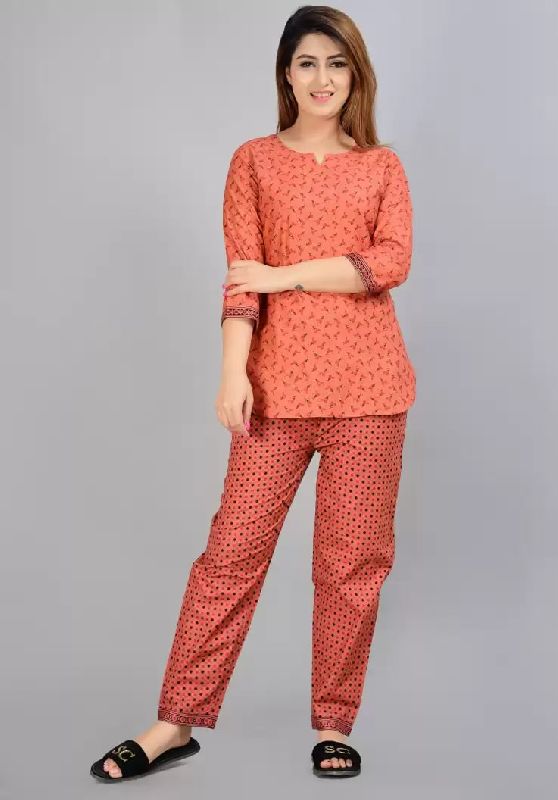 Ladies Orange Top and Pant Set, Size : M, Xl, Xxl