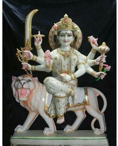 4 Feet Marble Durga Statue, for Worship, Packaging Type : Thermocol Box