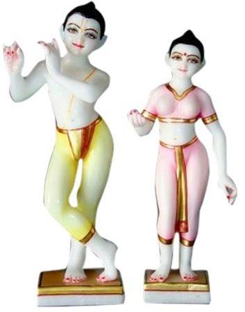 Marble Iskcon Radha Krishna Statue, for Worship, Packaging Type : Thermocol Box