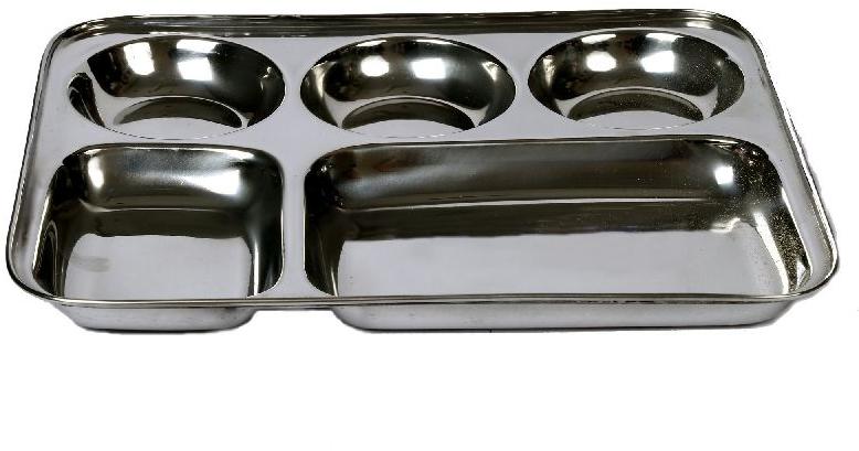 Stainless steel 5compartment service playr, for Home, Hotel, Office, Restaurant, Size : Multisize