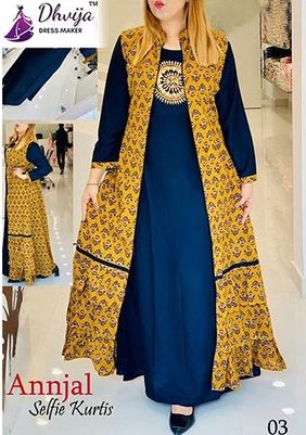 Buy Women's Rayon Anarkali Printed Jacket Kurti Set(Blue_M) at Amazon.in-bdsngoinhaviet.com.vn