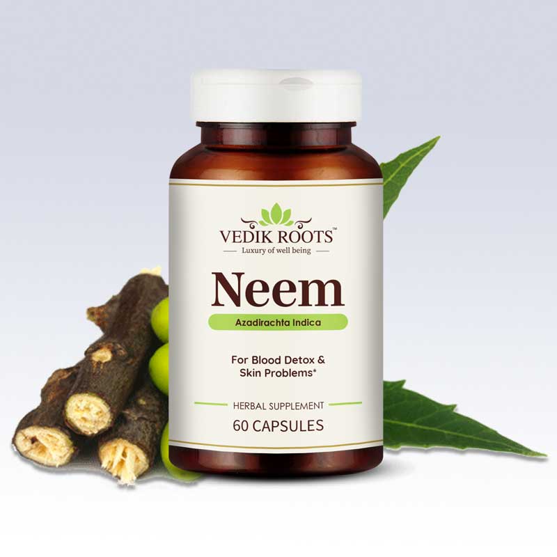 Vedikroots Ayurveda Neem 60 Capsules, Packaging Type : Plastic Bottle