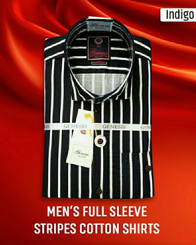 Mens Stripes Cotton Shirt, Color : Black, White, Blue
