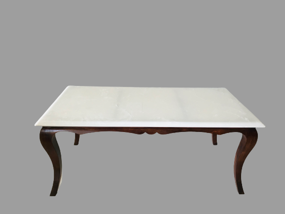 Sheesham Wood French Legs Marble Top 6 Seater Dining Table Set