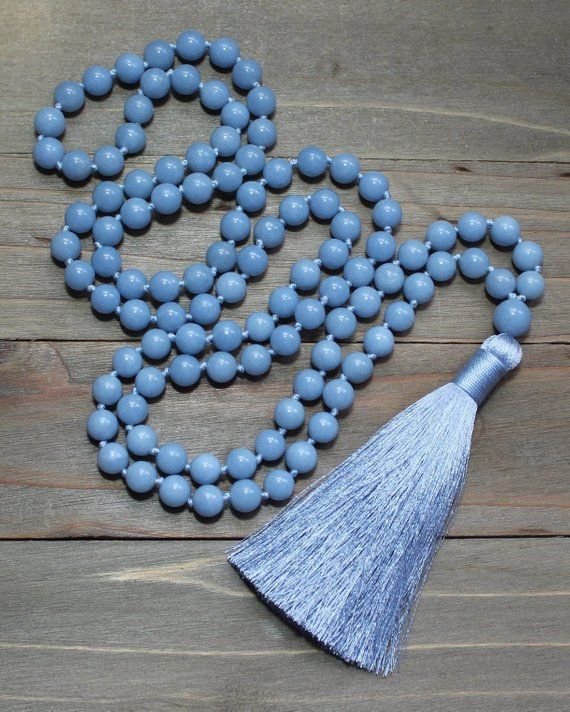 Polished Angelite Beads Mala, Length : 0-10 Inches, 10-20 Inches