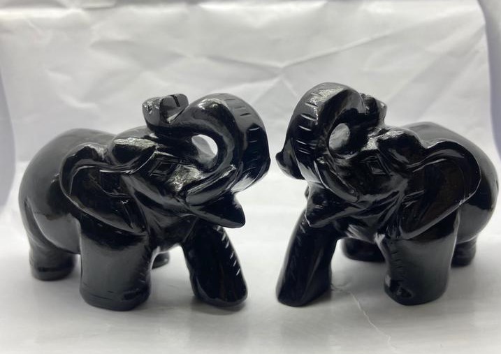 Crystal Polished Black Obsidian Elephant Statue, for Gifting, Home Decor, Feature : Light Weight, Non Breakable