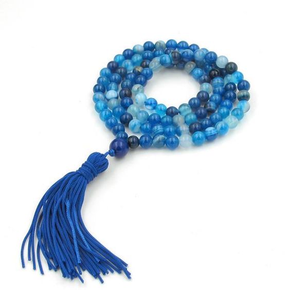 Plain Polished Blue Agate Beads Mala, Packaging Type : Plastic Packet