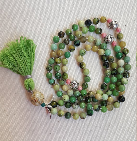 Polished Chrysoprase Beads Mala, Packaging Type : Plastic Packet