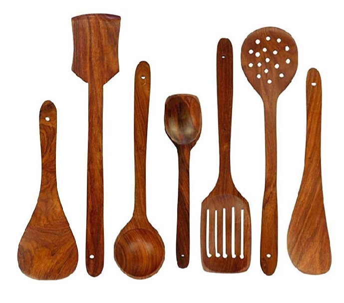 Polished Wooden Serving Spoon Set, Length : 6Inch, 7Inch