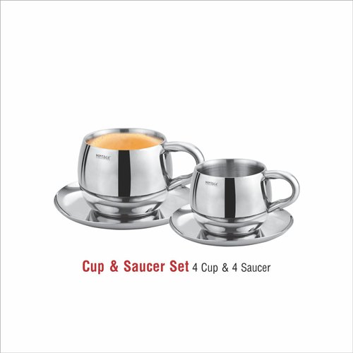 Stainless Steel Cups Saucers, Color : Silver