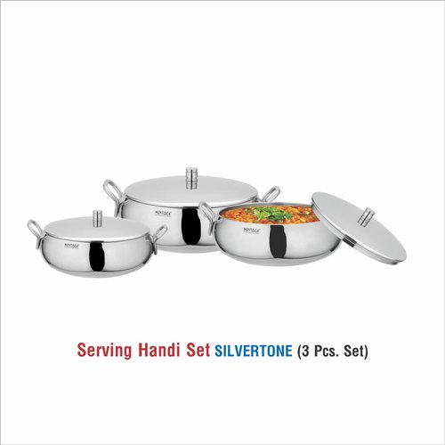 Round 3 Pieces Stainless Steel Handi Set, for Home, Color : Silver