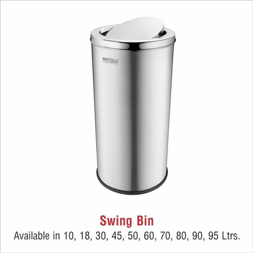 Mintage Cylender Stainless Steel Swing Dustbins, Color : Silver