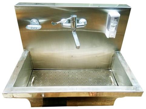 Rectangular Stainless Steel Single Tap Scrub Station, for Hospital, Color : Grey
