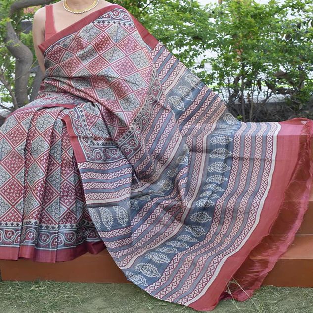Printed tussar silk sarees, Width : 6 Meter