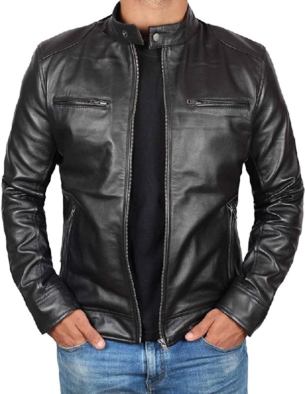 Plain Mens Leather Jacket, Feature : Comfortable Soft, Inner Pockets