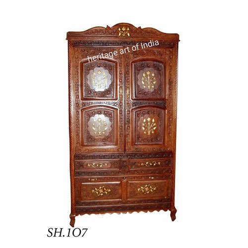 Hinged Wooden Carved Almirah, Color : Brown
