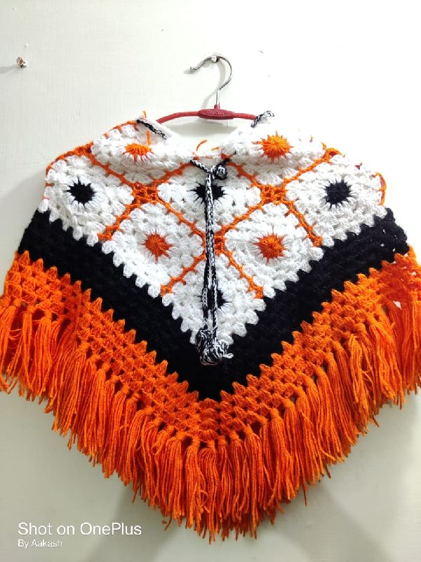 Printed Crochet Girls Poncho, Size : M, XL, XXL