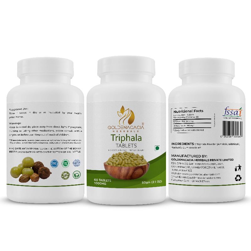 TRIPHALA 1000MG 60 TABLETS, for Good Quality, Certification : FSSAI Certified