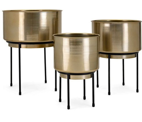 Round Polished Plain Brass Planter, for Decoration, Portable Style : Standing