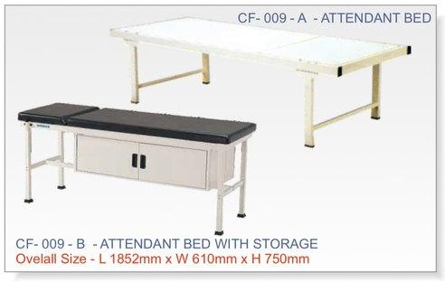 Stainless Steel Attendant Bed With Storage, Shape : Rectangular