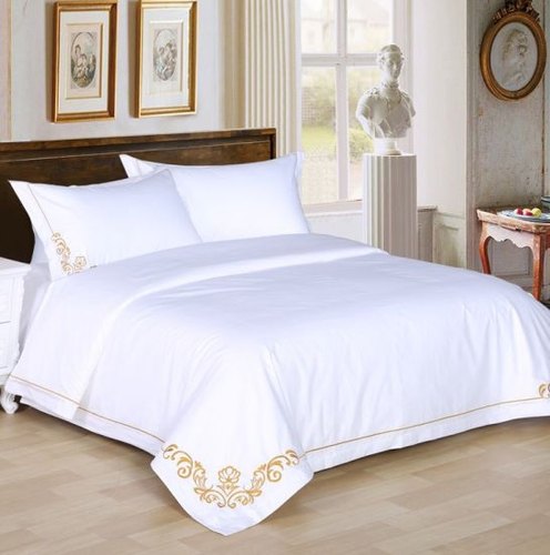 Kinkob Plain Cotton Printed Double Bed Sheets, Color : White