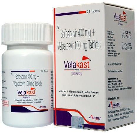 Aprazer Velakast 28 Tablets, for Hepatitis Deasese, Packaging Type : Plastic Bottle