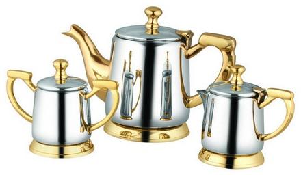 Polished Plain Metal Royal Teapot Set, Shape : Round