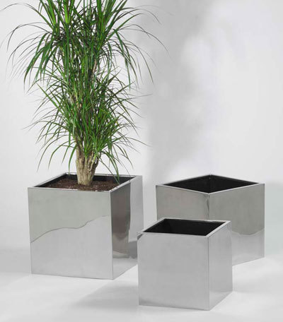 Plain Polished Stainless Steel Square Planter, Color : Silver