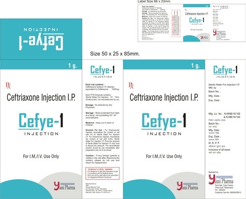 Cefye ceftriaxone injection, Packaging Size : 1g