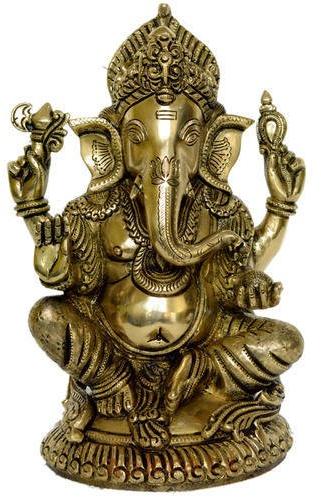 Art Herwa Lord Ganesha Brass Sculpture, Color : Gold
