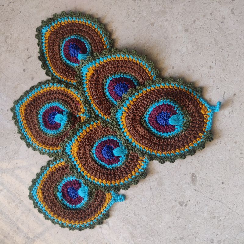 Cotton Crochet peacock tea coaster, for Decoration Use, Hotel Use, Restaurant Use, Tableware
