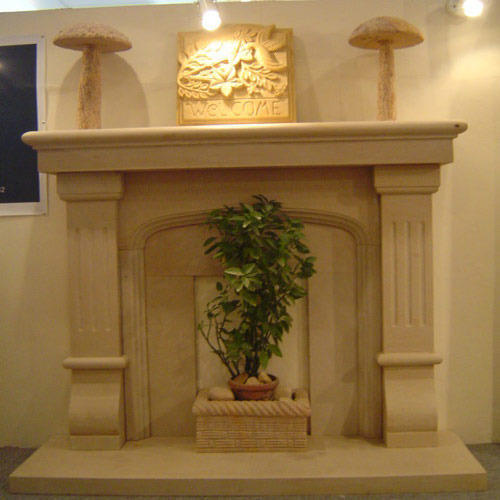 Polished Carved Stone Indoor Fire Place, Color : Off-White