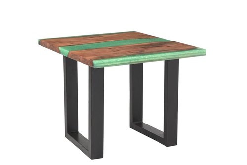 Square Acacia Epoxy Resin Coffee Table, Color : Green