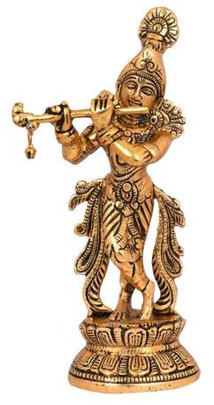 Golden Metal Krishna Statue