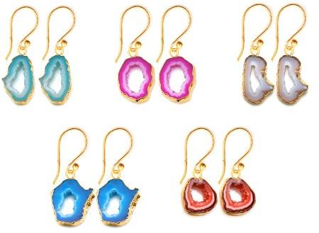 Agate Slice Gold Electroplated Earring, Occasion : Party, Casual Wear