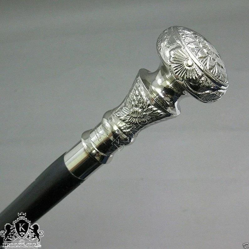 Plain Silver Victorian Walking Stick, Color : Black
